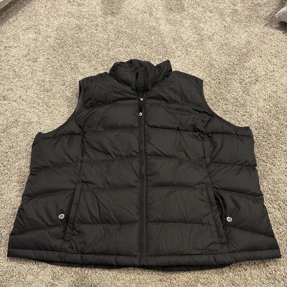 LL Bean Down Puffer Vest Womens 3X Black Full Full Zip Up Lightweight Warm Puffy